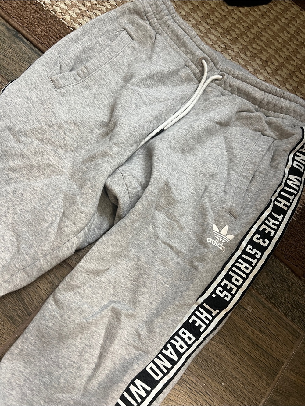 Adidas Men’s Grey Logo Track Pants with Side Tape